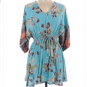 NWT Angie Short Sleeve Floral Mini Dress Ocean Blue